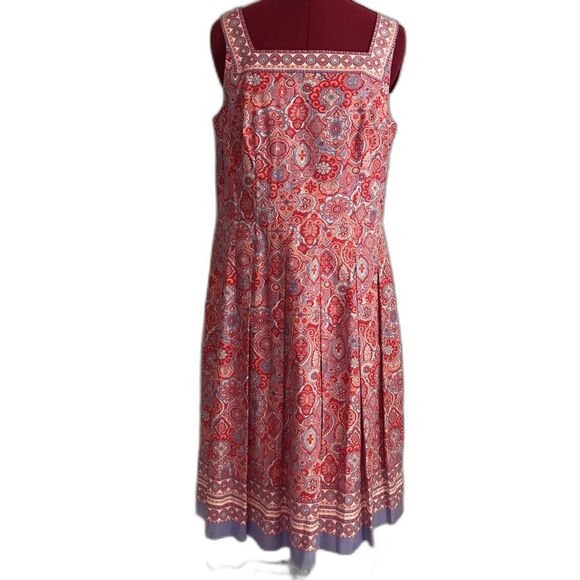 Talbots Medallion Fit & Flare Midi Dress Women's Size 10 Red & Blue Paisley - Picture 11 of 12